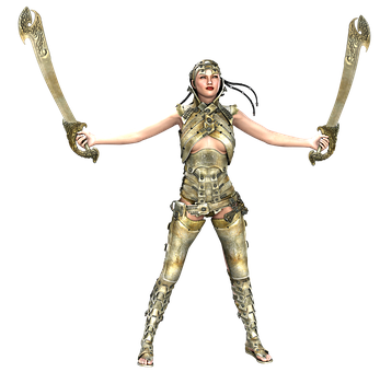 Warrior Girlin Armorwith Swords PNG Image