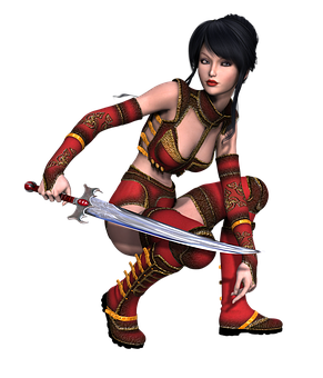 Warrior Girlin Red Attirewith Sword PNG Image