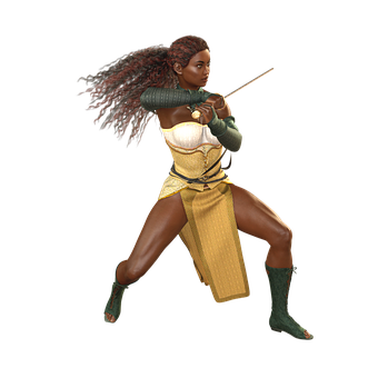 Warrior Woman Action Pose PNG Image