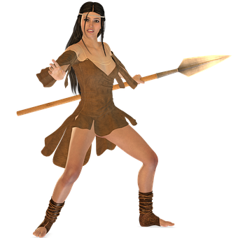 Warrior Woman Posewith Spear PNG Image