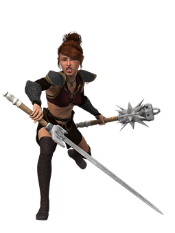 Warrior Woman With Weapons PNG Image