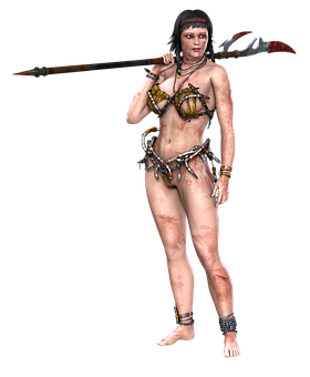 Warrior Womanwith Spearand Chains PNG Image