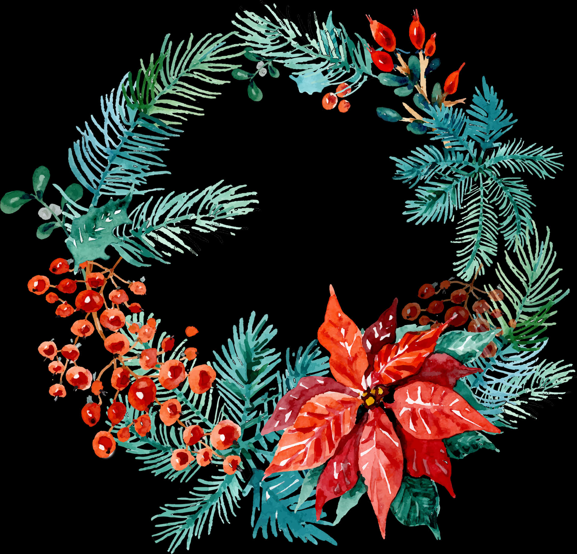 Watercolor Christmas Wreath PNG Image