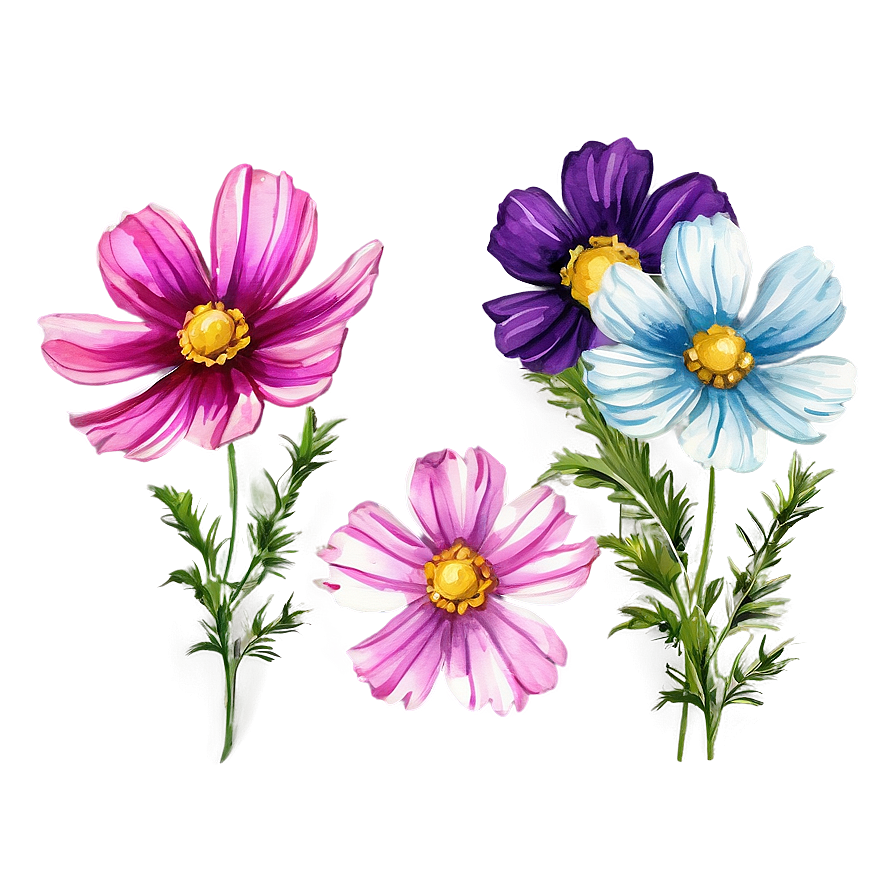 Watercolor Cosmos Flowers Png Upp PNG Image