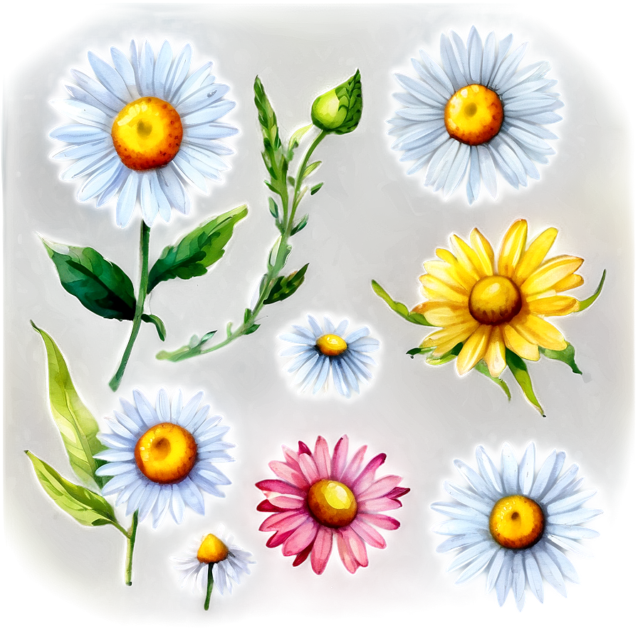 Watercolor Daisy Elements Png 05252024 PNG Image