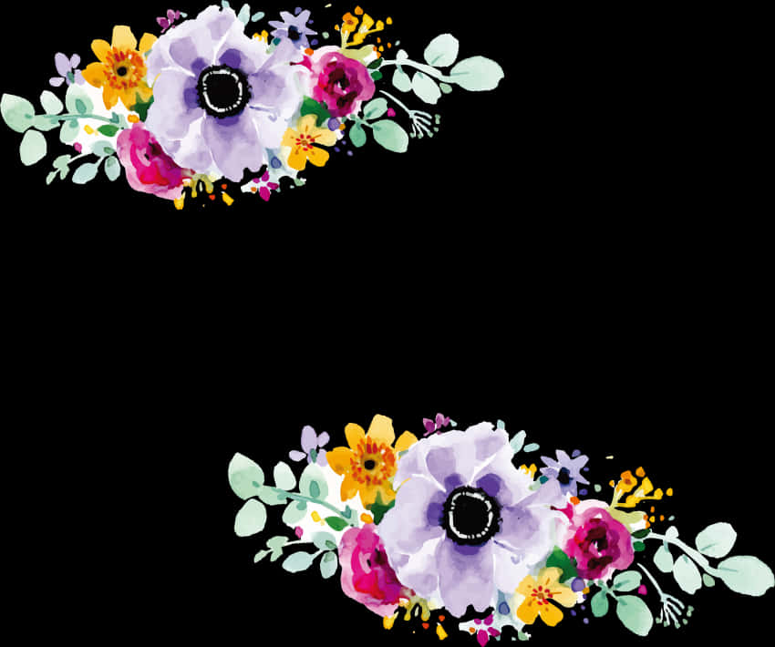 Watercolor Floral Arrangement Black Background PNG Image