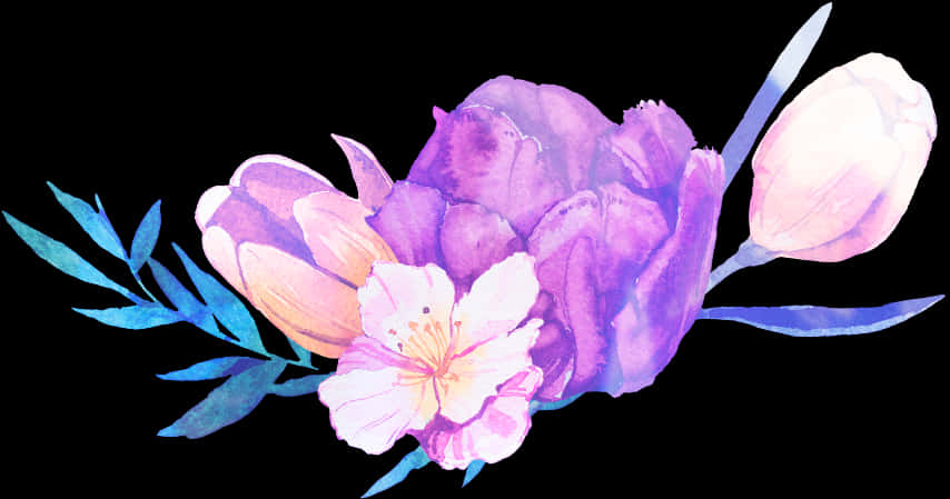 Watercolor_ Floral_ Arrangement_ Purple_ Tones PNG Image