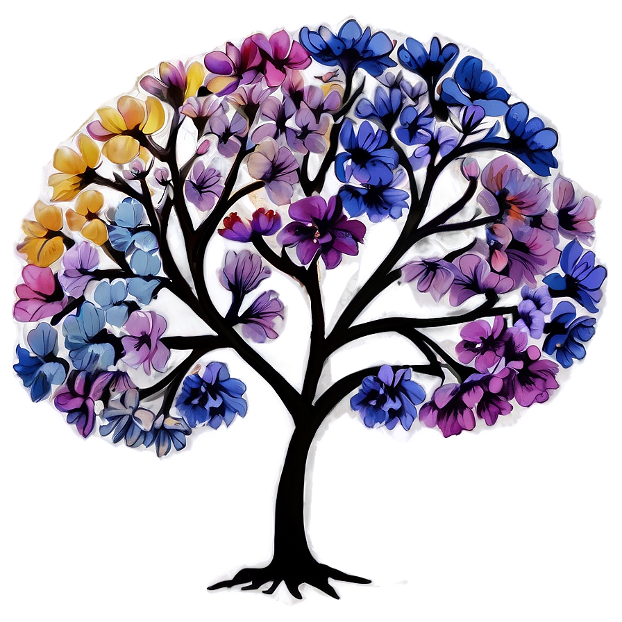 Watercolor Flower Tree Art Png Ftq76 PNG Image