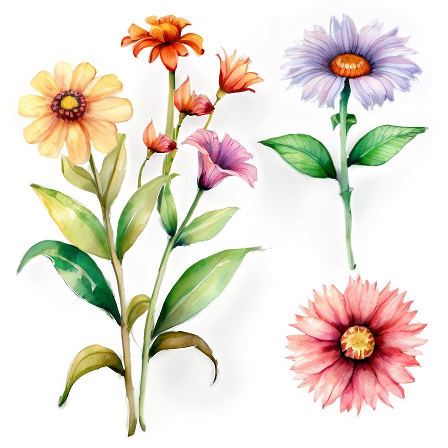 Watercolor Garden Flowers Png Ogo91 PNG Image