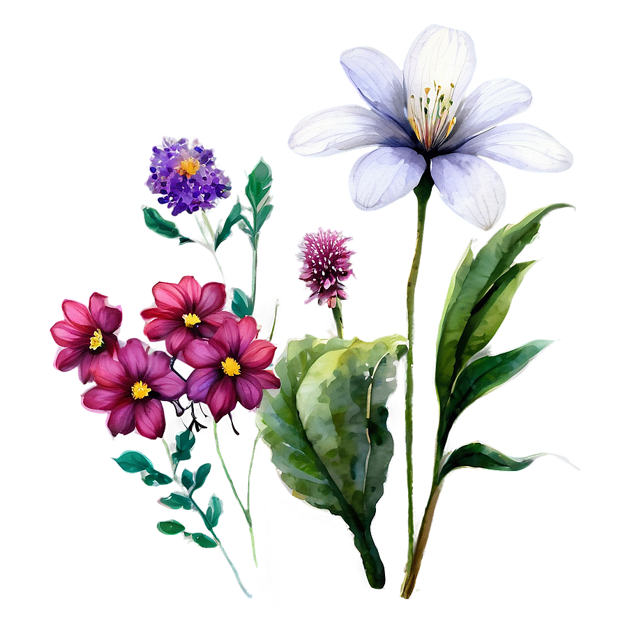 Watercolor Garden Flowers Png Rmc PNG Image