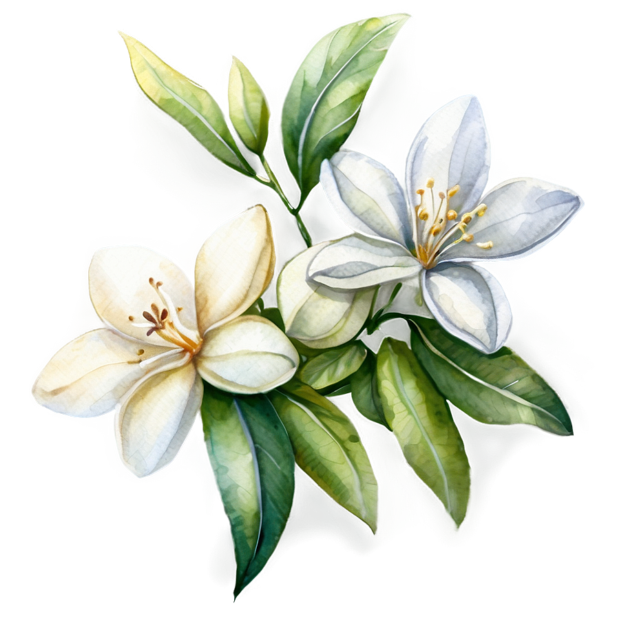 Watercolor Jasmine Flowers Png Ioe PNG Image