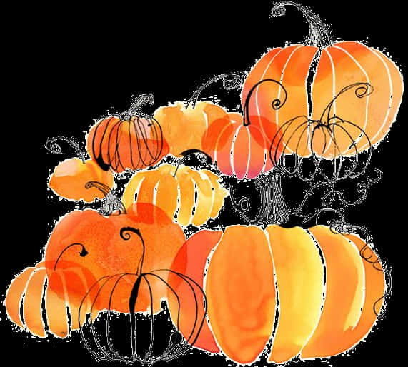 Watercolor Pumpkin Pile Artwork PNG Image