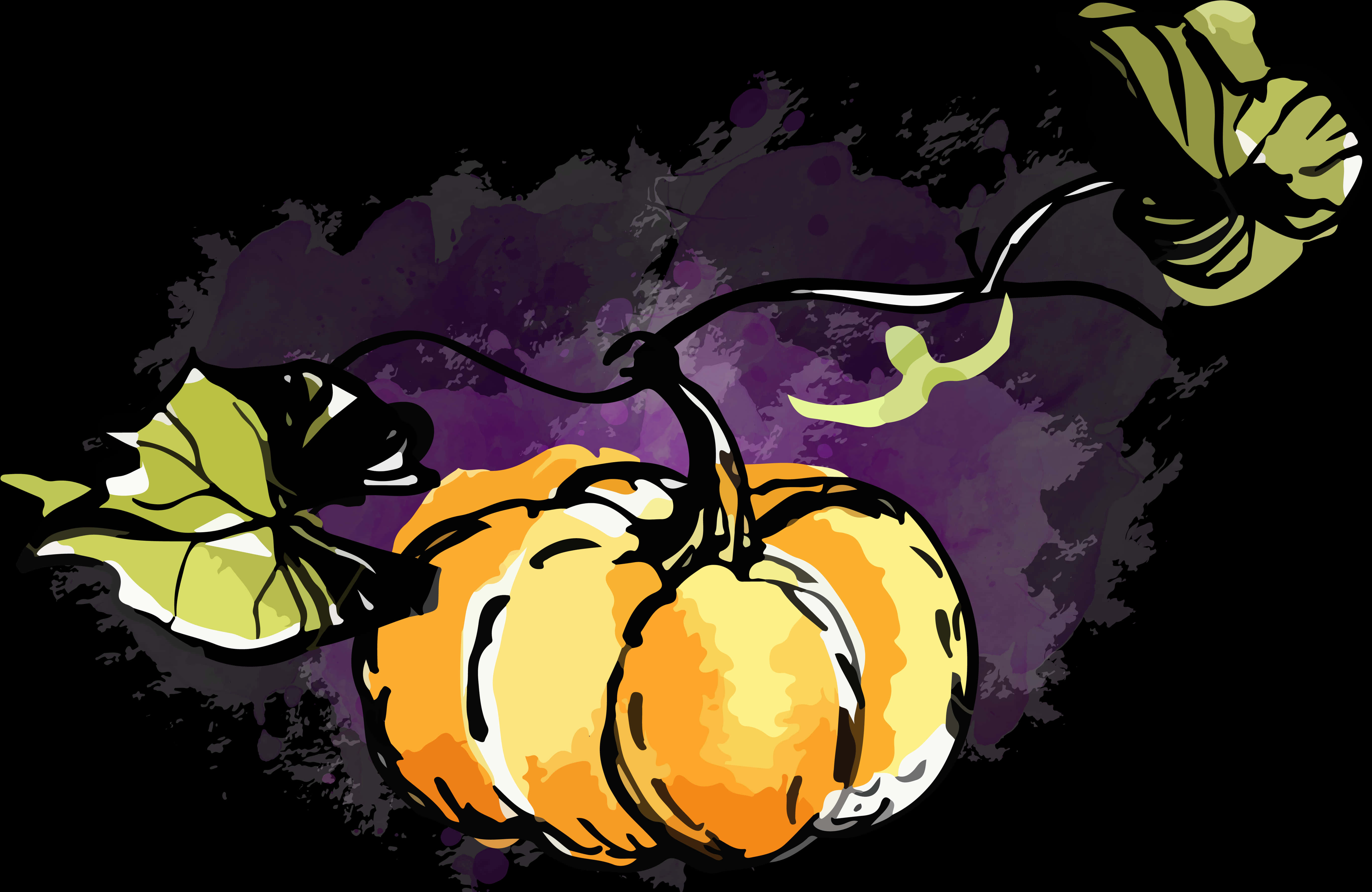 Watercolor Pumpkin Twilight Artwork PNG Image