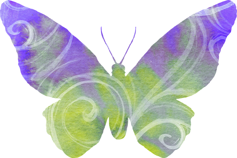 Watercolor Purple Green Butterfly PNG Image