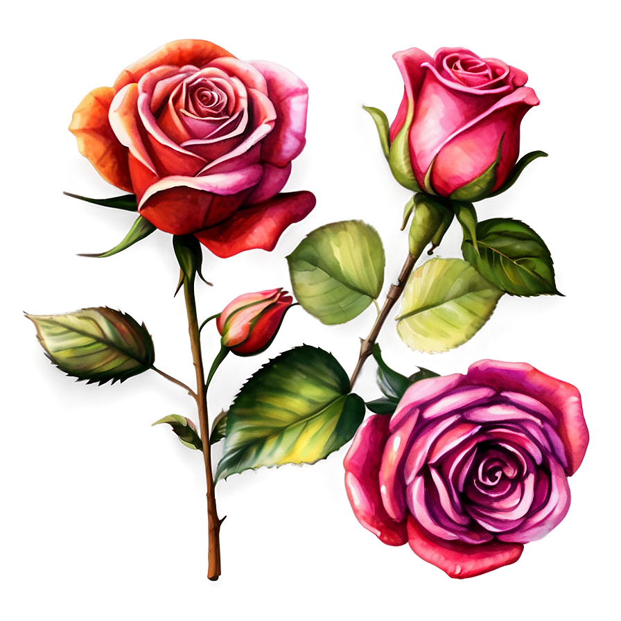 Watercolor Roses Art Png Phu PNG Image