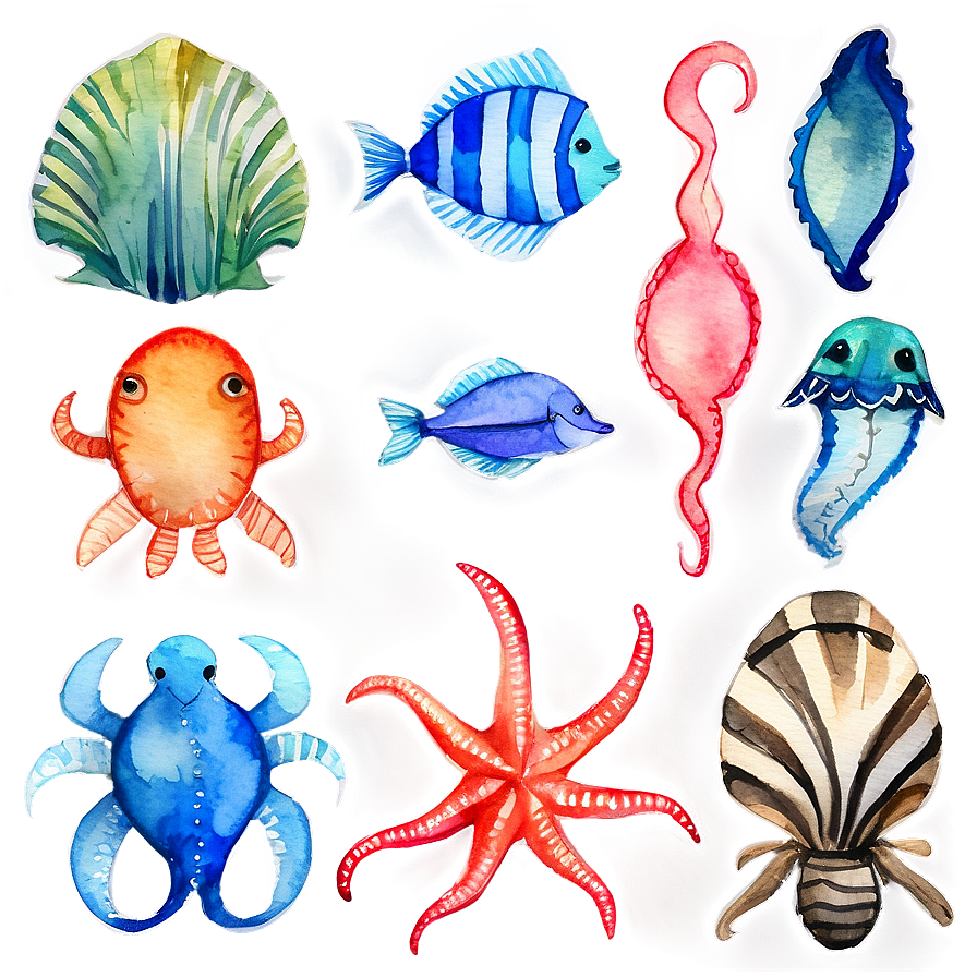 Watercolor Sea Creatures Png Ebs PNG Image