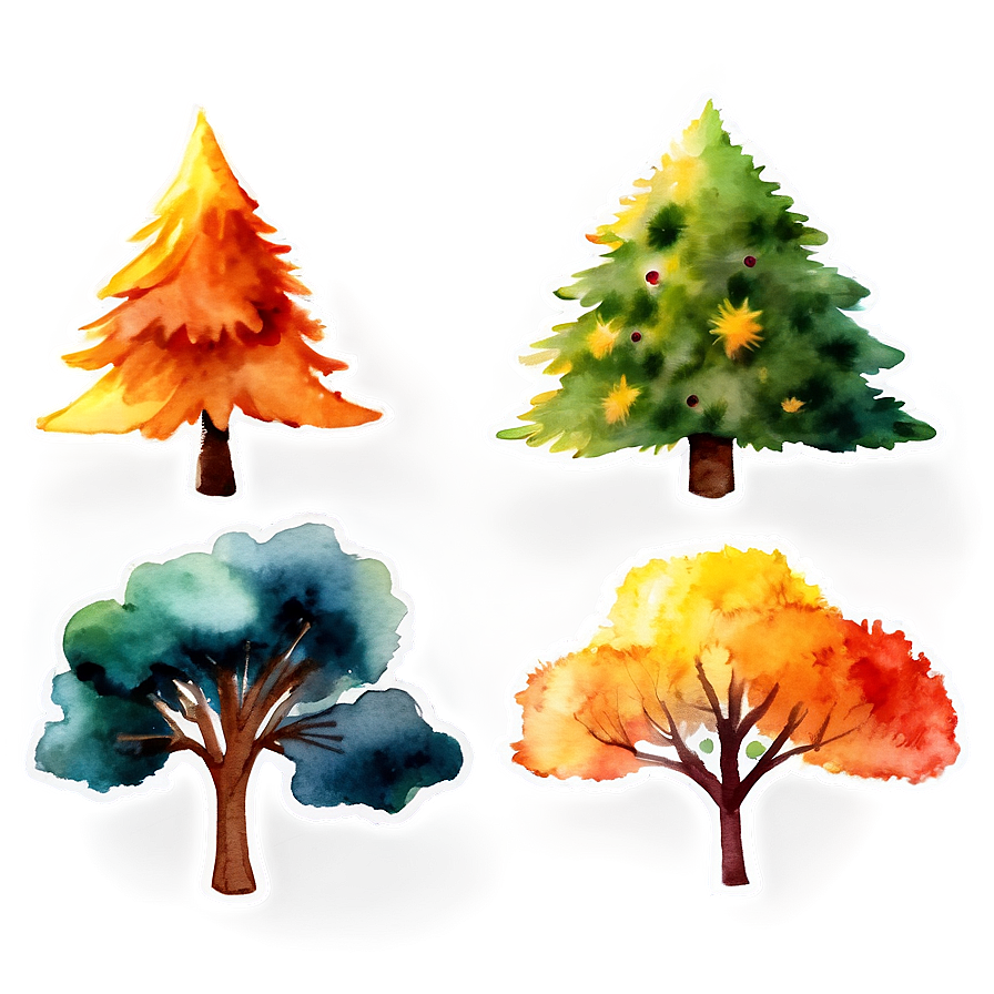 Watercolor Seasonal Trees Png 05032024 PNG Image