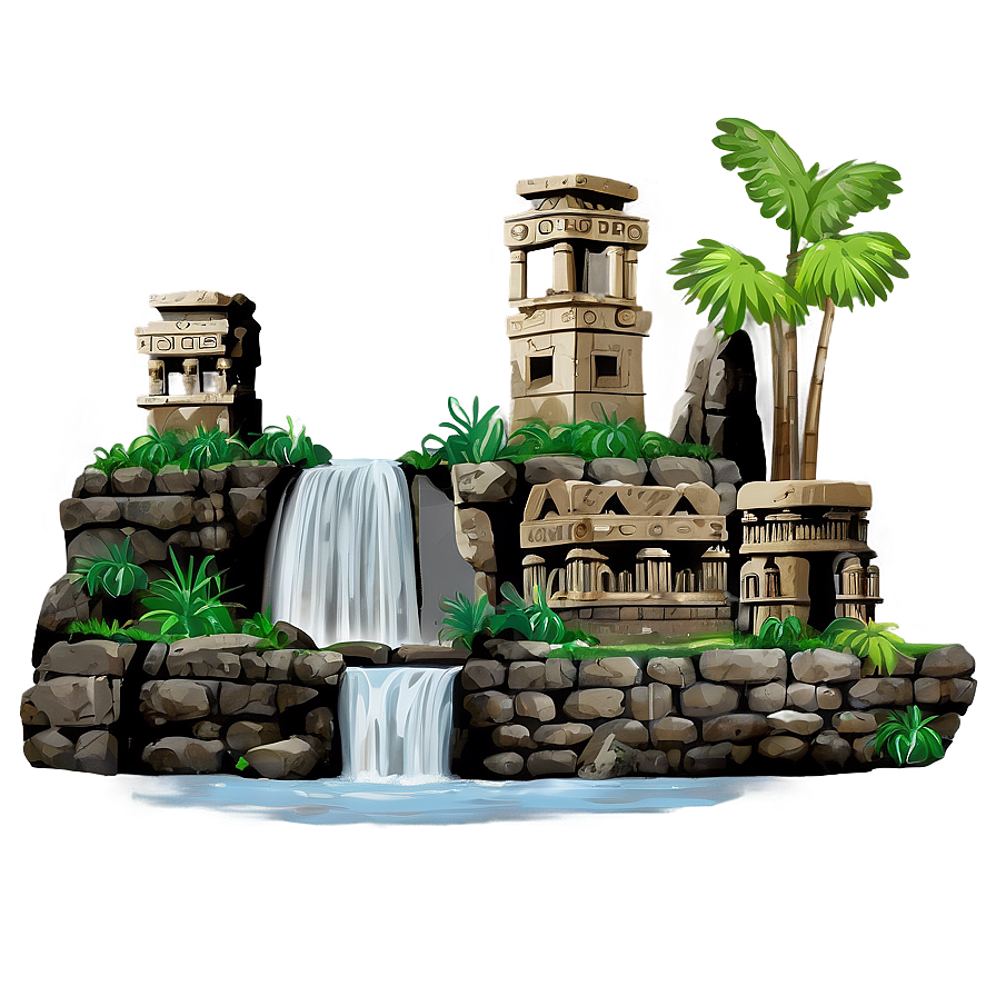 Waterfall And Ancient Ruins Png 73 PNG Image