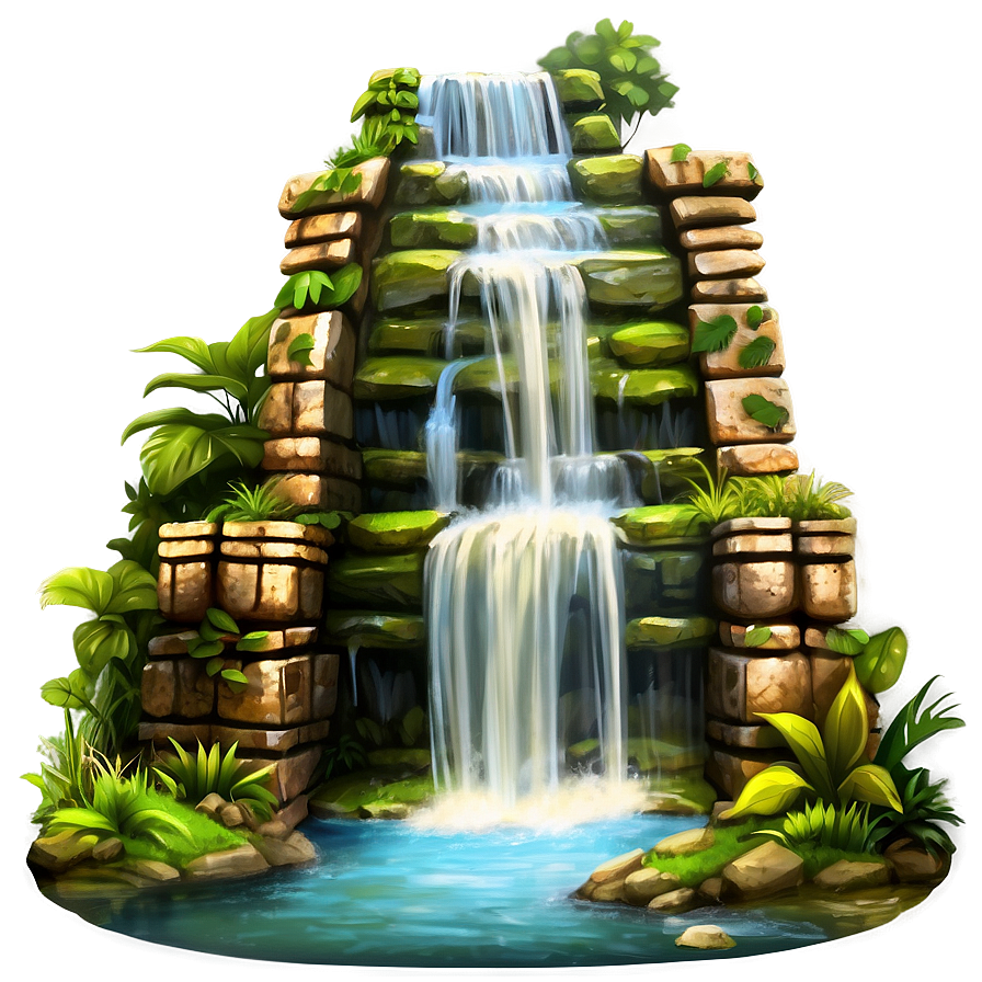 Waterfall And Ancient Ruins Png Eae17 PNG Image