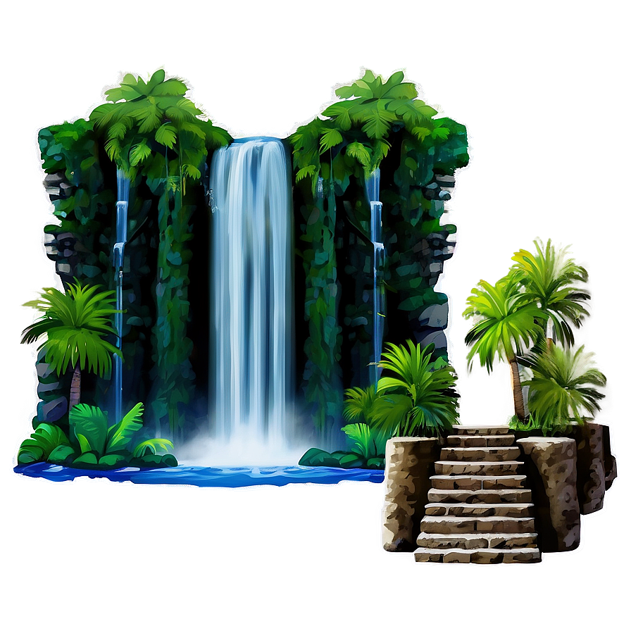 Waterfall And Ancient Ruins Png Mts54 PNG Image