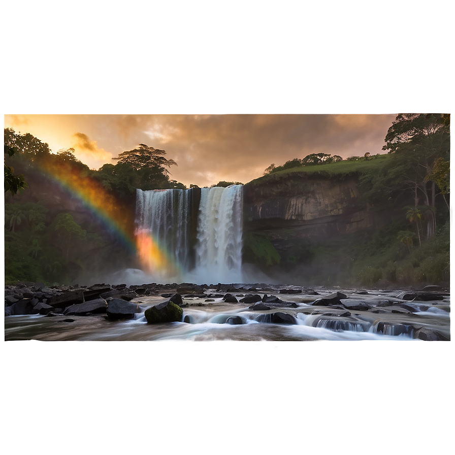 Waterfall And Rainbow At Sunset Png 05212024 PNG Image