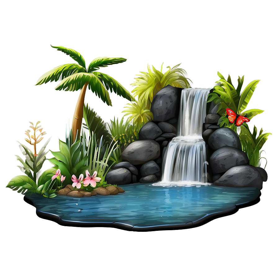 Waterfall And Wildlife Scene Png 05212024 PNG Image