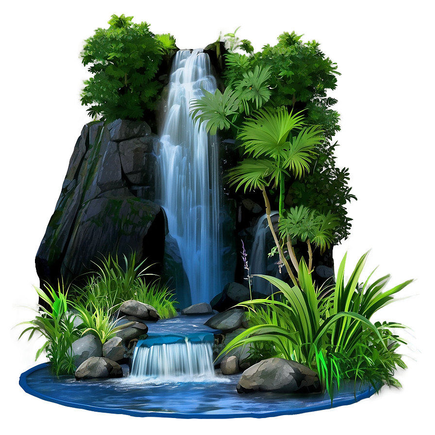 Waterfall And Wildlife Scene Png 05212024 PNG Image