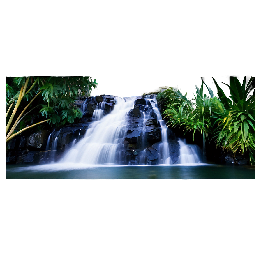 Waterfall By The Moonlit Night Png Fdc PNG Image