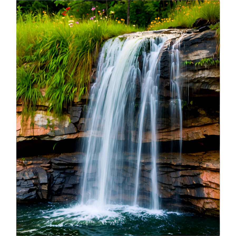 Waterfall In Bloom With Wildflowers Png 76 PNG Image