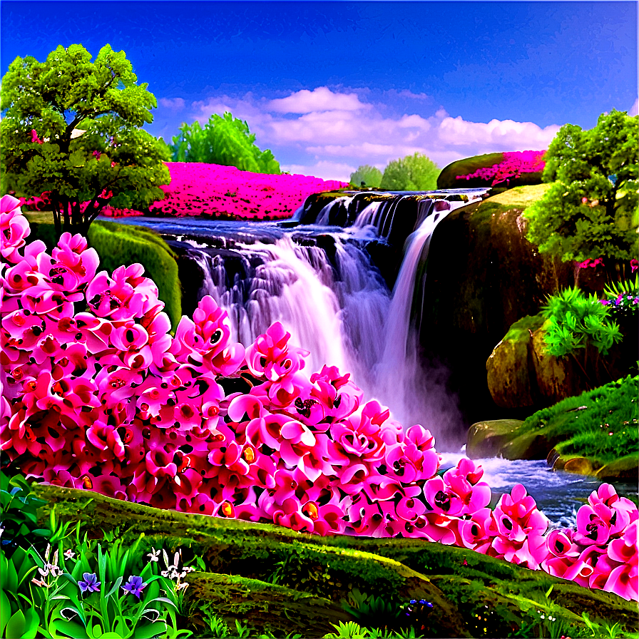 Waterfall In Spring Bloom Png 05212024 PNG Image