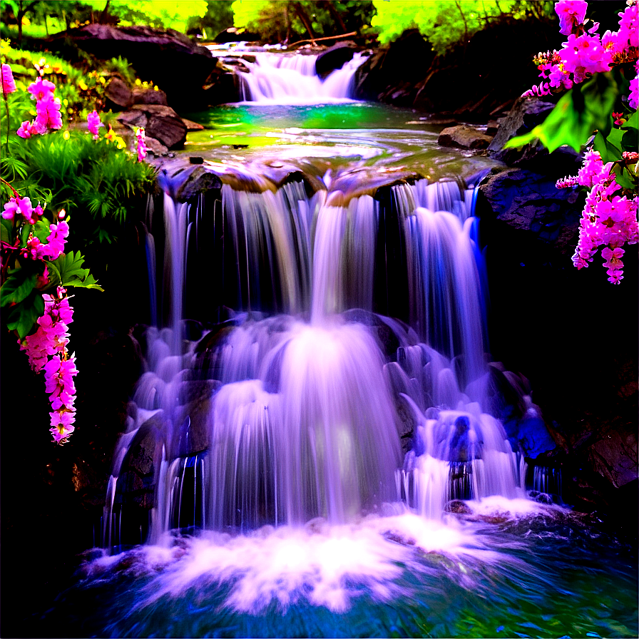 Waterfall In Spring Bloom Png 88 PNG Image