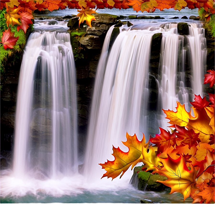 Waterfall Through Autumn Leaves Png Fhu PNG Image