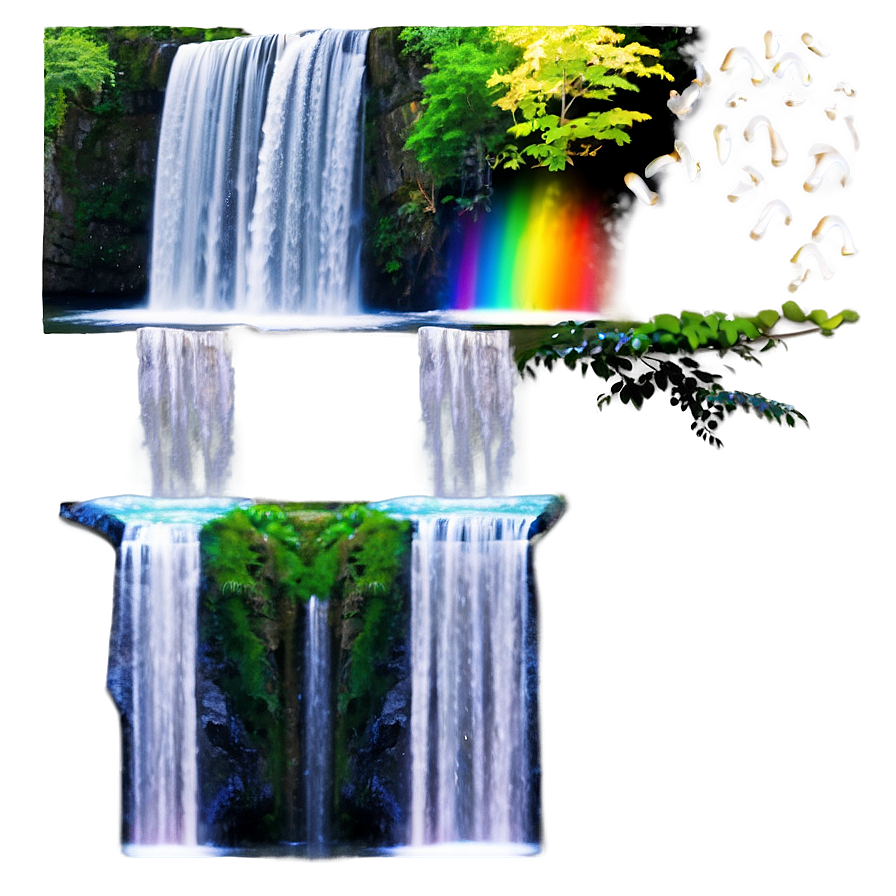 Waterfall With Rainbow Png Xdu PNG Image