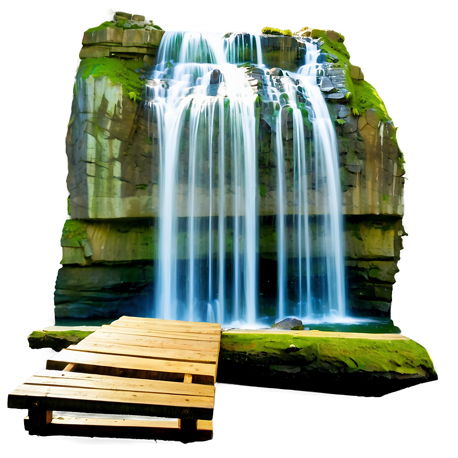 Waterfall With Wooden Bridge Png Vgm PNG Image