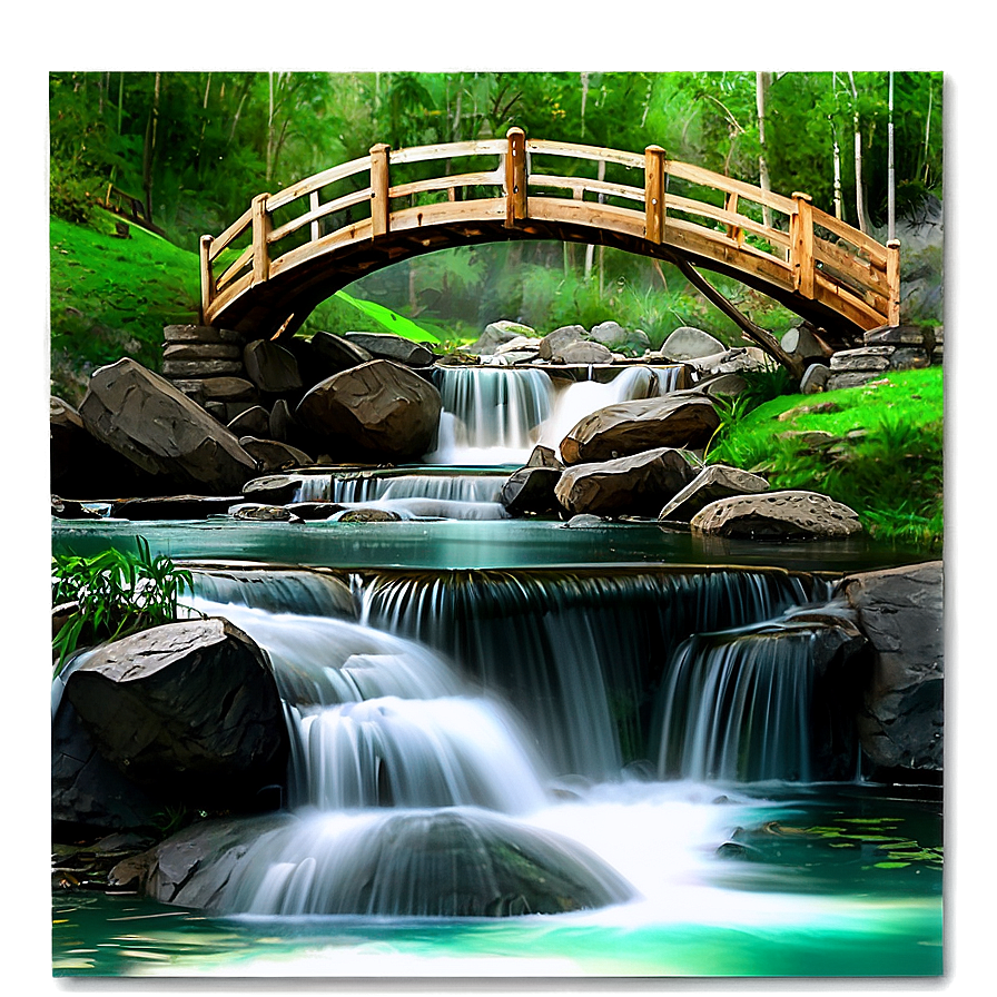 Waterfall With Wooden Bridge Png Yno54 PNG Image