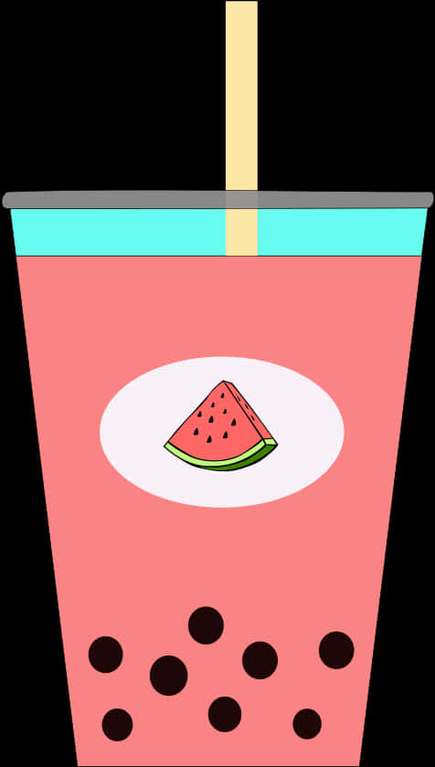 Watermelon Flavored Bubble Tea Illustration PNG Image