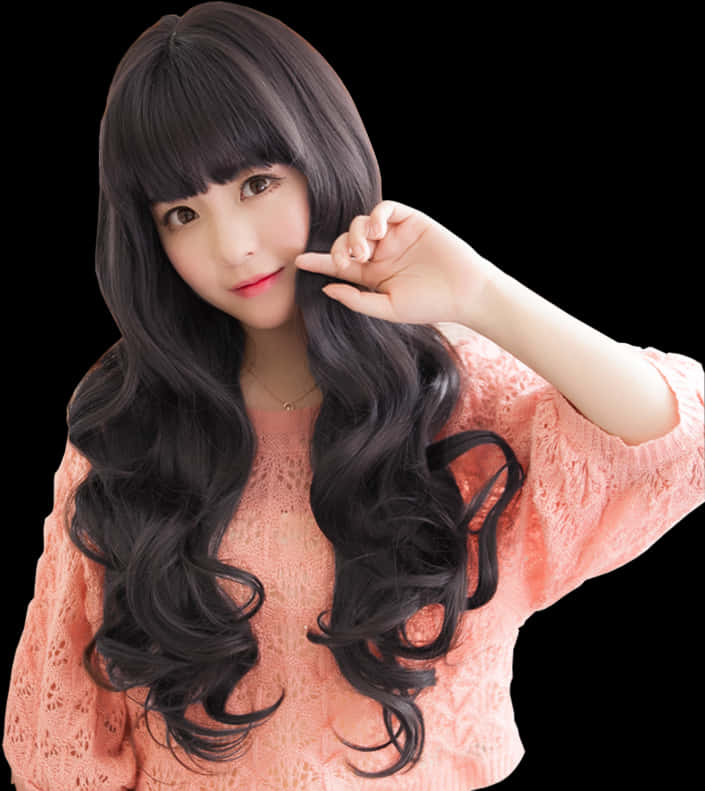 Wavy_ Hair_ Style_ Fashion_ Model PNG Image