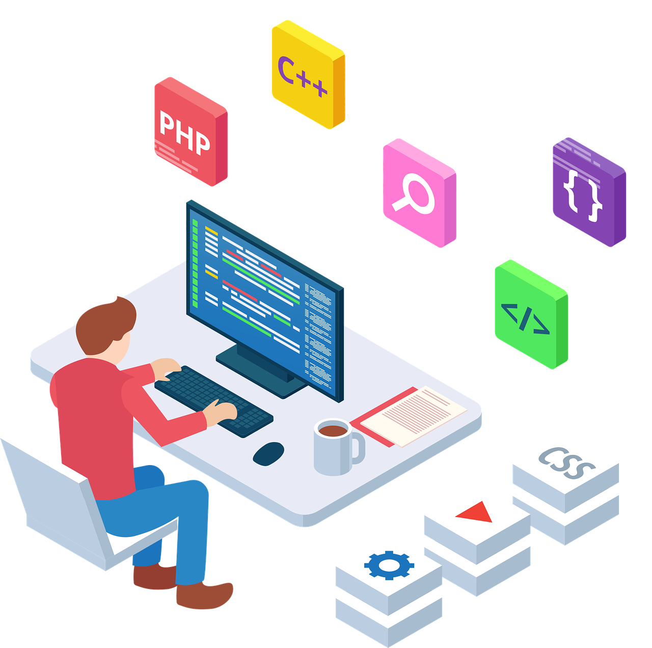 Web Developer Programming Languages Isometric PNG Image