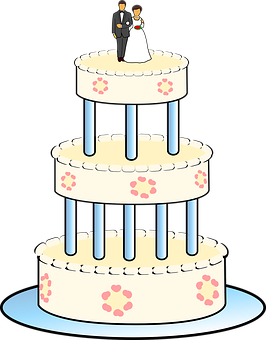 Wedding Cake With Bride And Groom Figurines PNG Image