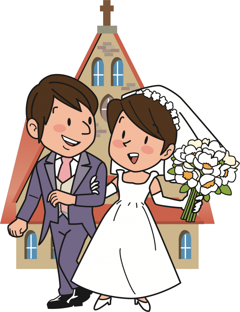 Wedding Couple Cartoon Church Background PNG Image