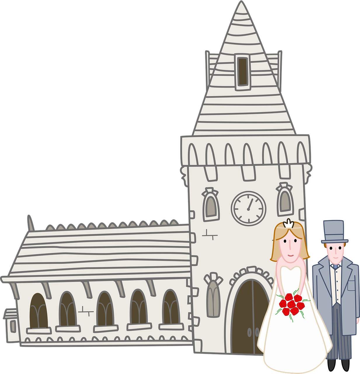 Wedding Couple Outside Church Clipart PNG Image