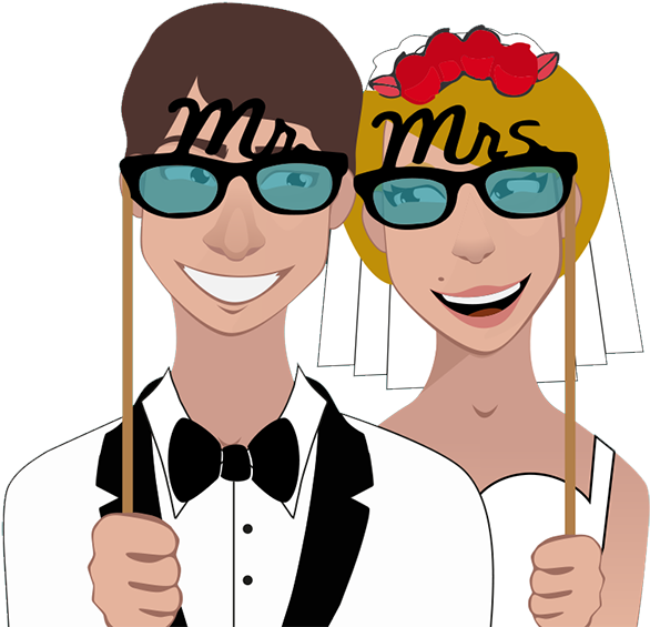 Wedding Photo Booth Cartoon Couple PNG Image