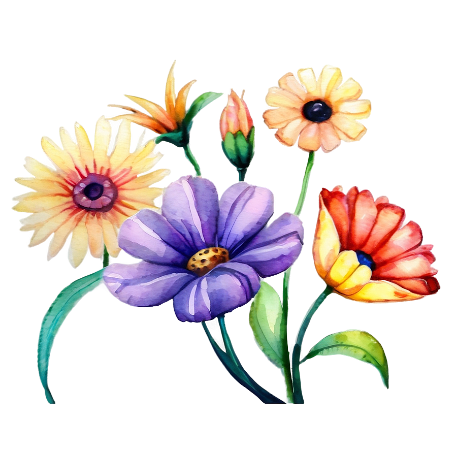 Whimsical Watercolor Flowers Png 05252024 PNG Image