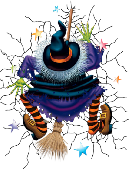 Whimsical Witch Crash Halloween Graphic PNG Image