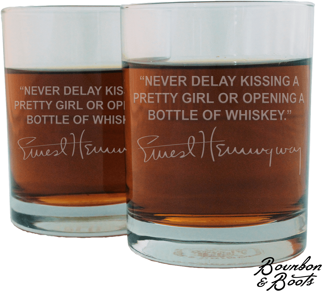 Whiskey Glasses Hemingway Quote PNG Image