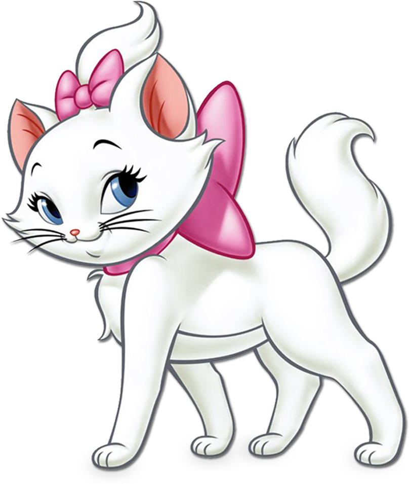 White Animated Kitten Pink Bow PNG Image