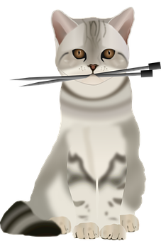 White Cat Holding Paintbrush PNG Image