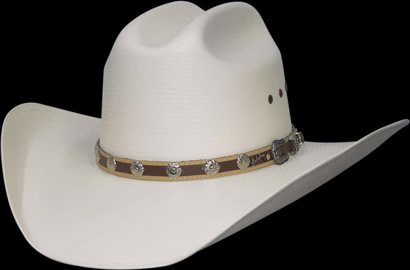 White Cowboy Hatwith Silver Conchos PNG Image