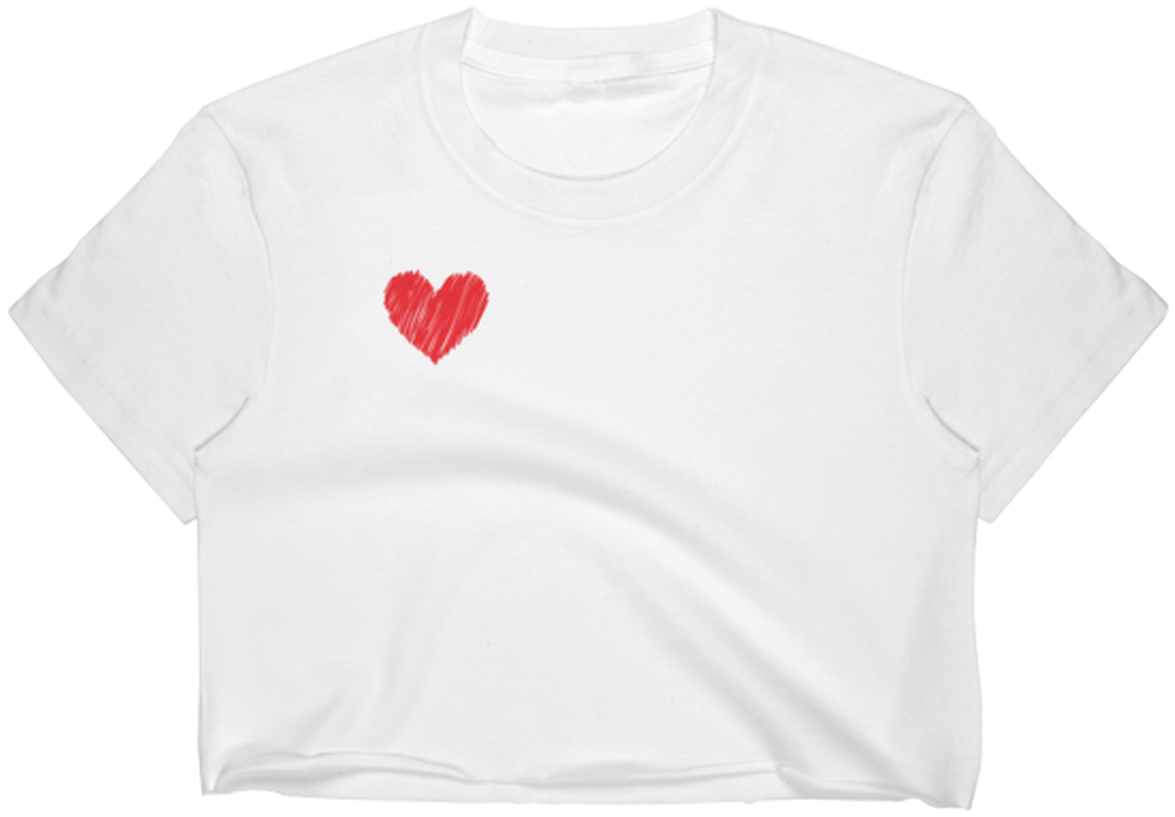 White Crop Top With Red Heart Design PNG Image