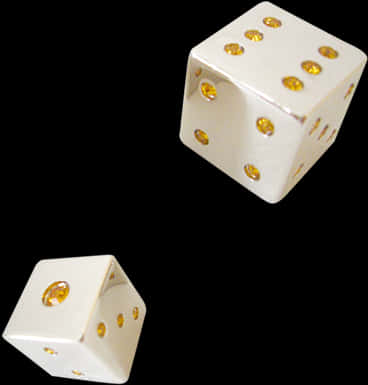 White Dicewith Golden Pips PNG Image